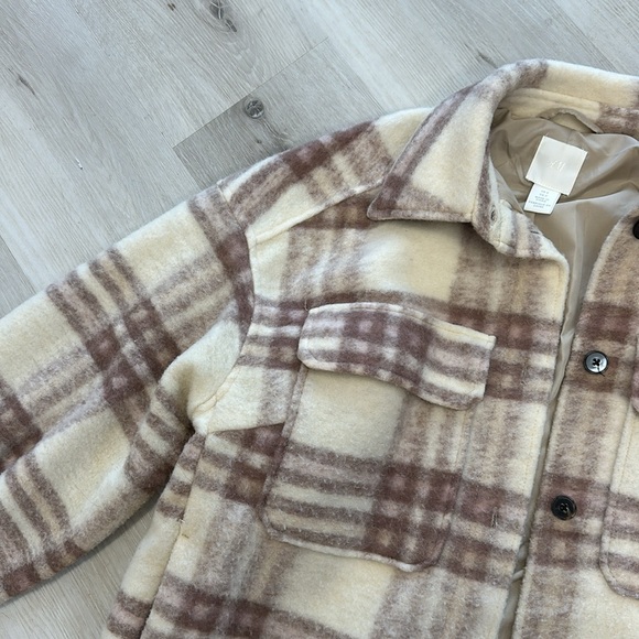 *Blogger Favorite* H&M Long Dusty Rose Plaid Wool Blend Oversized Long Shacket - Picture 6 of 8